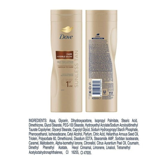 Dove Visible Glow Self-Tan Lotion Nourishing Care For Medium to Dark Skin, 400ml
