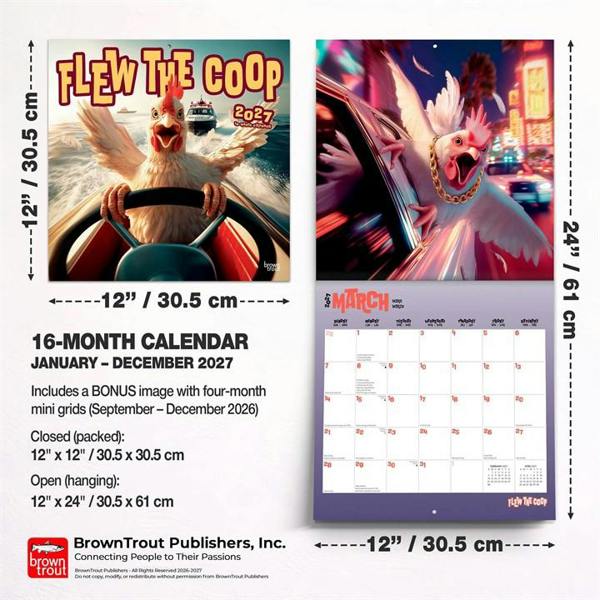 Flew the Coop Calendar 2027, Wall Calendars, Month To View, Animals, Gift