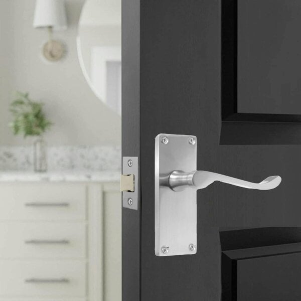 EDH Door Hardware Satin Chrome Victorian Scroll lever Latch Modern Door Handles, 6 Pairs