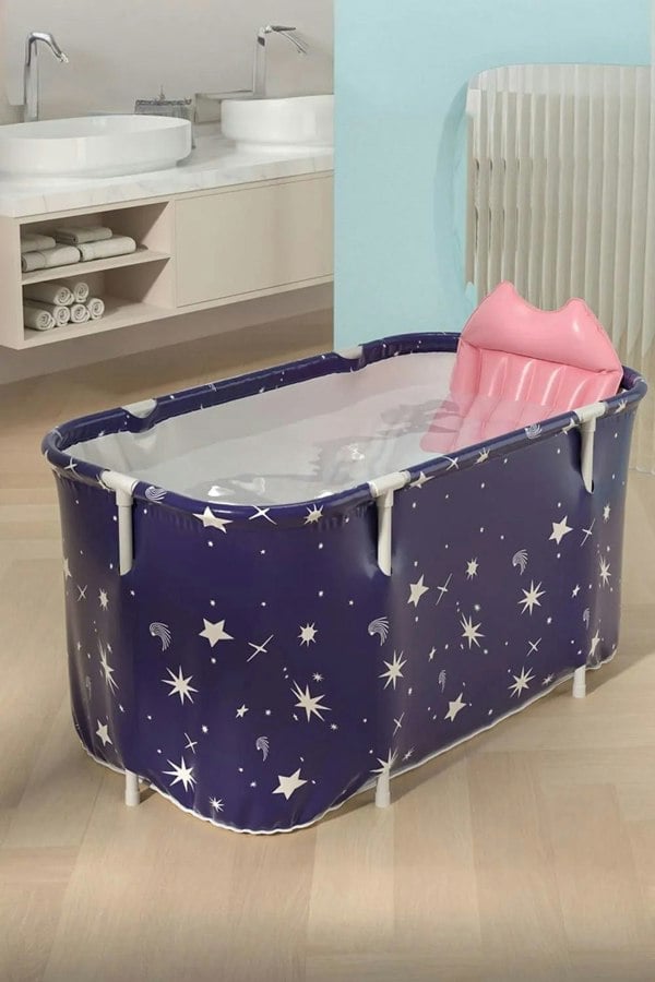 Living and Home Large Portable Folding Bathtub with Cushion 120cm W x 55cm D x 50cm H