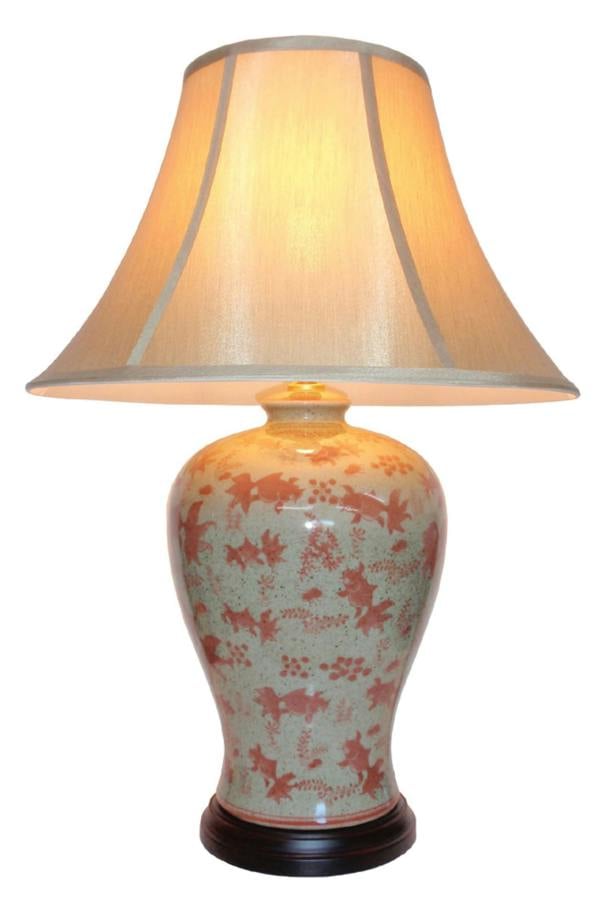 Red Fish Oriental Chinese Ceramic Porcelain Table Lamp