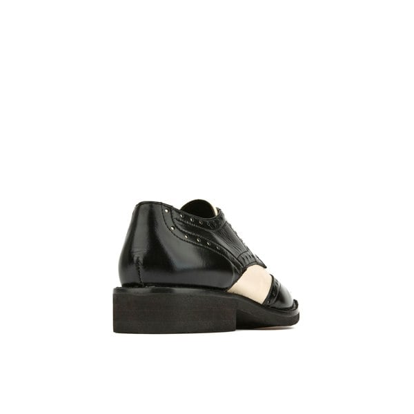 Embassy London Eton - Cream & Black - Women's square toe leather lace up in white & black