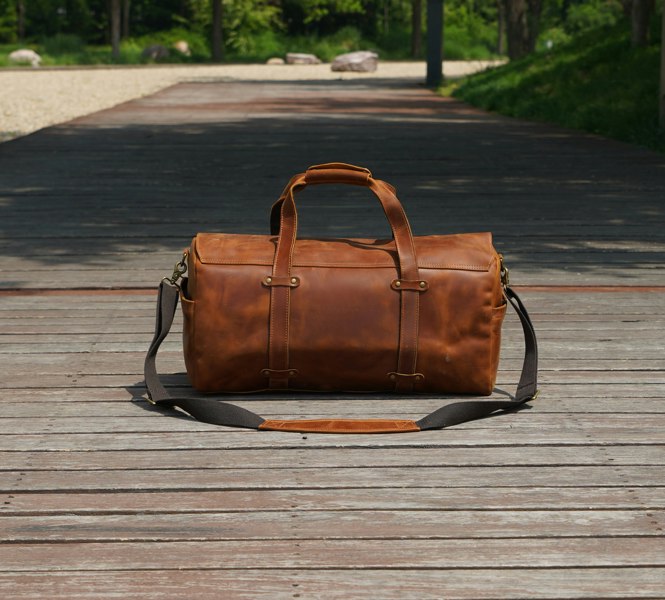 Touribag Stitched Detail Genuine Leather Holdall - Brown