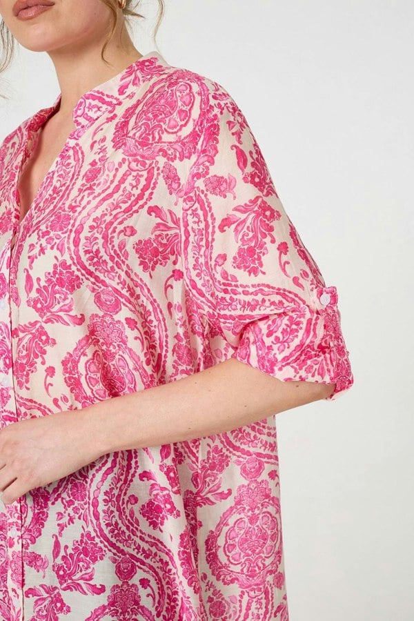 Pink | Paisley Print Relaxed Longline Shirt
