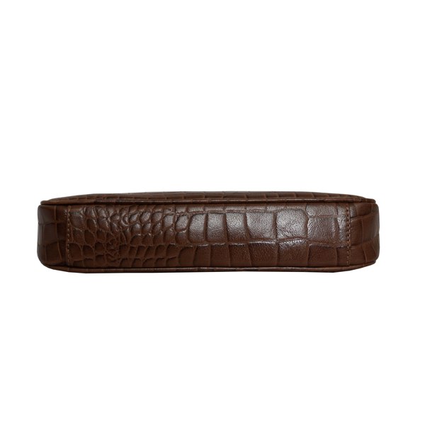 Assots London 'ZARA' Tan Croc Real Leather Baguette Shoulder Bag