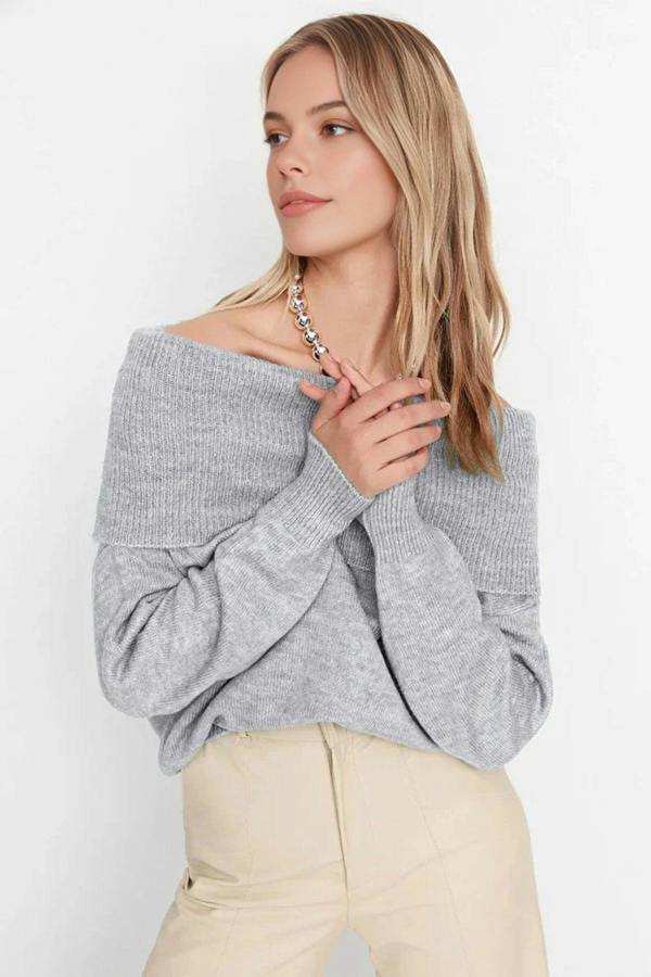 WOVCOR Soft Textured Carmen Collar Knit Sweater