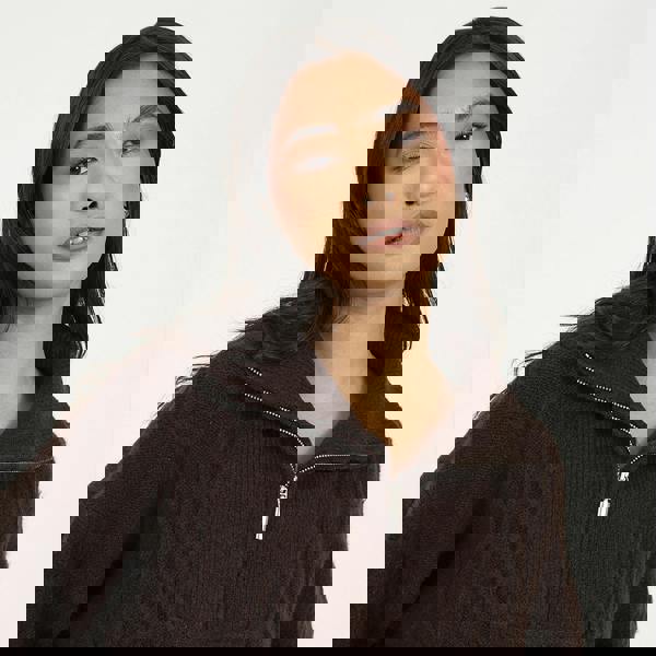 Brave Soul Brown Quarter Zip Cable Knit Jumper - Brown Image 4