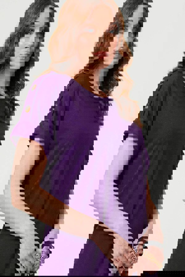 Purple | Button Trim Short Sleeve Relaxed Top