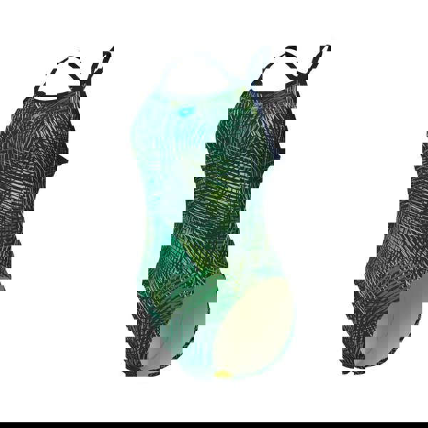 Arena Energy Booster navy green multi swimsuit with green yellow palm leaf print