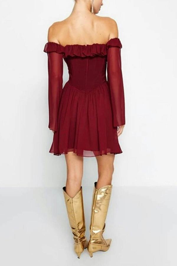 WOVCOR A-Line Ruffle Chiffon Evening Dress