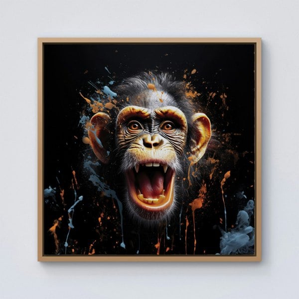 Warren Reed Monkey Face Splash Art Framed Canvas