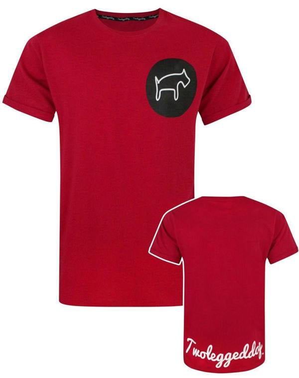 Two Legged Dog Mens Red Circular Short Sleeved T-Shirt