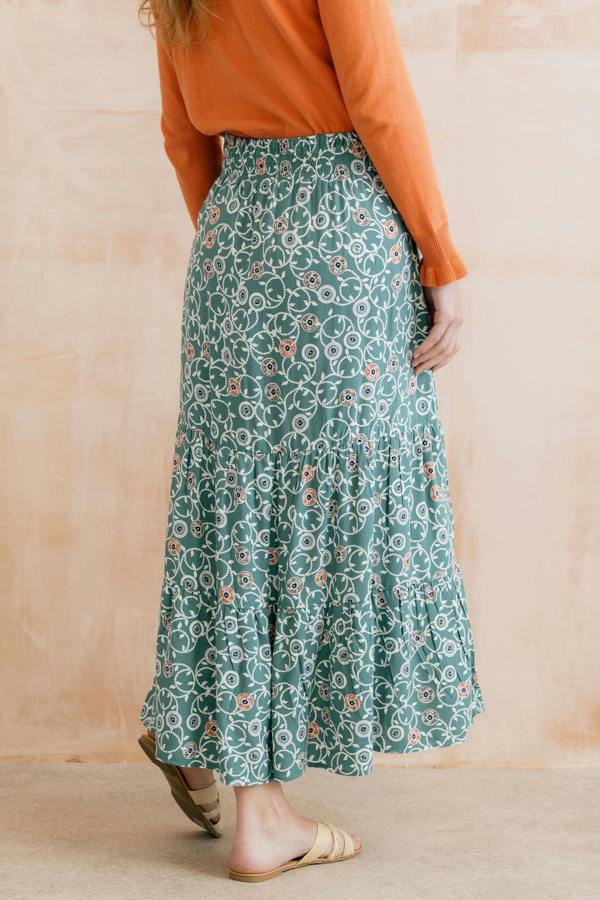 Lily & Me Evie Printed Midi Skirt Ocean