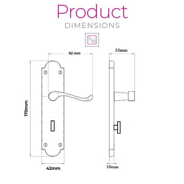 EDH Door Hardware Brass Finish Epsom Victorian Scroll on Shaped Back Plate Lock Door Handle