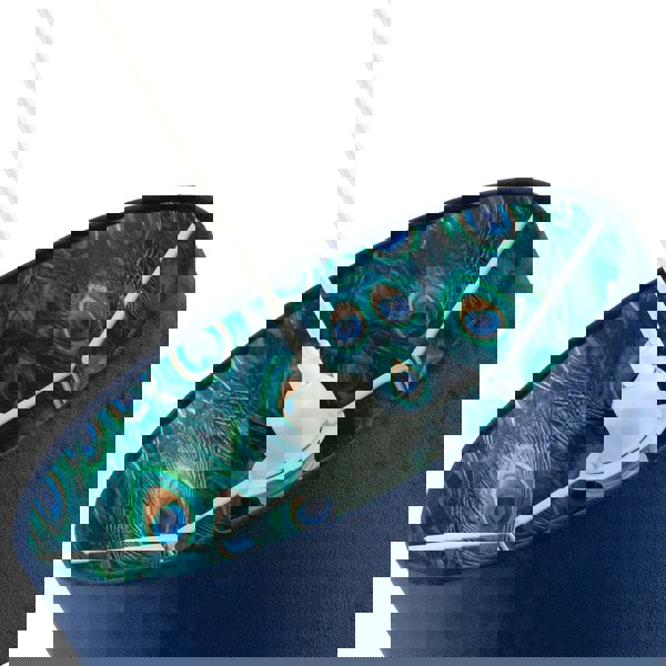 Midnight Blue Velvet Lamp Shade with Colourful Peacock Feather Inner Image 5