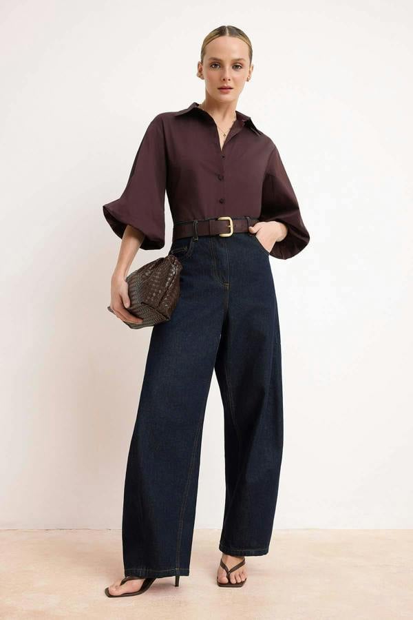 WOVCOR Collared Long Sleeve Relaxed Fit Shirt