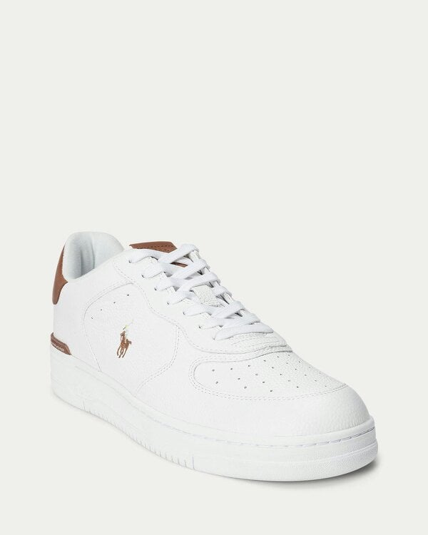 Ralph Lauren Masters Court Mens Leather Sneaker - White/Tan Multi Polo Pony