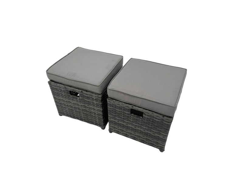 Fimous Rattan Dining Table Sofa Set with 2 Side Tables 2 Small Footstools Outdoor 9 Seat Garden Furniture Set Dark Grey Mixed