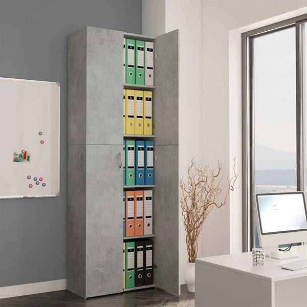 Berkfield Office Cabinet Concrete Grey 60x32x190 cm Engineered Wood