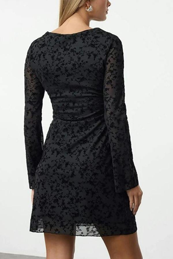 WOVCOR Flock Print Body-Fitting Mini Knitted Dress