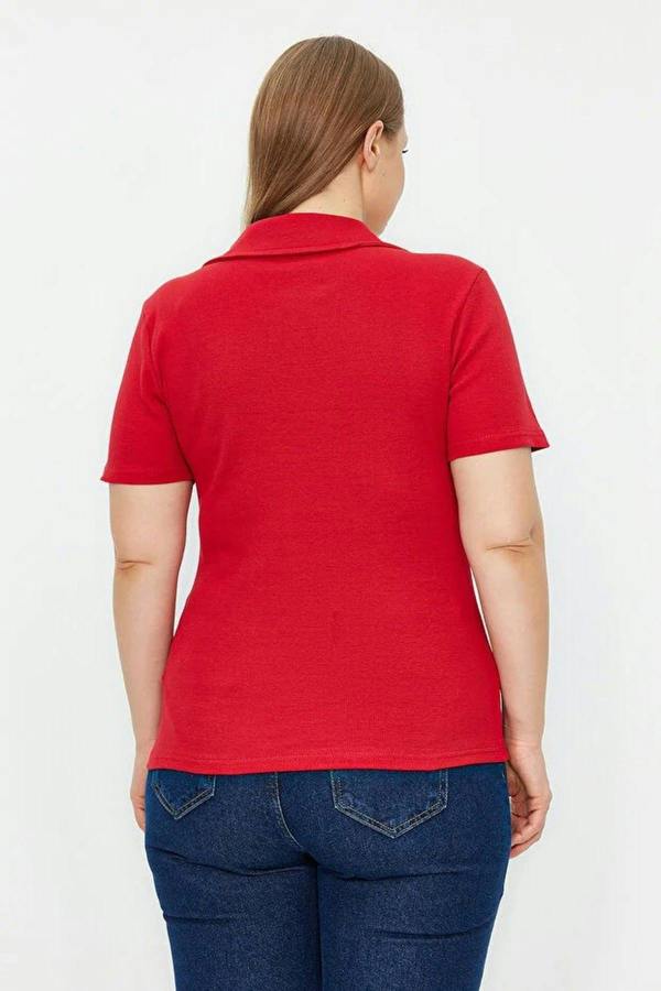 WOVCOR Polo Collar Body-Fitting Ribbed Knit Blouse