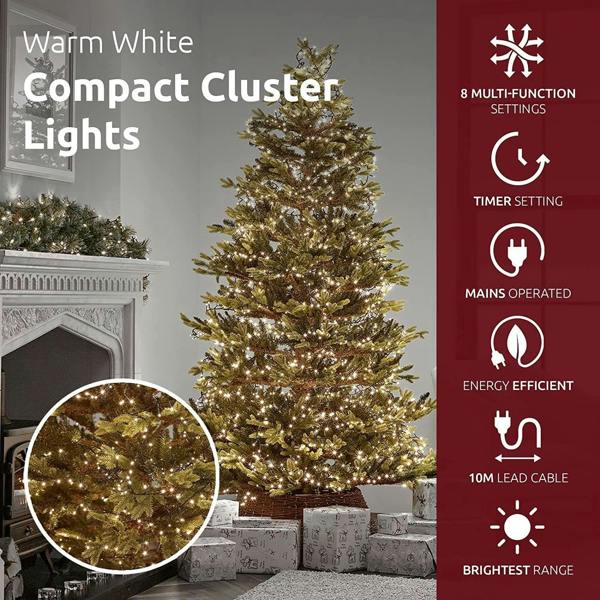 Warm White Compact Christmas String Lights with Green Cable, 8 Effects, Timer and Memory Function, 500 to 2000 LEDs image 9