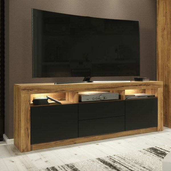 Mex Furniture Spacious 160cm TV Unit & Sideboard Cabinet with Black Matt Doors and Free LED