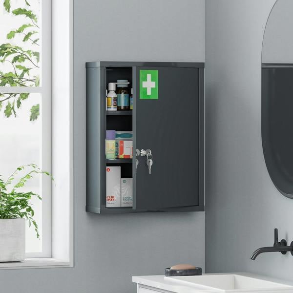 kleankin Locking Medicine Cabinet, First Aid Cabinet with Storage Shelves