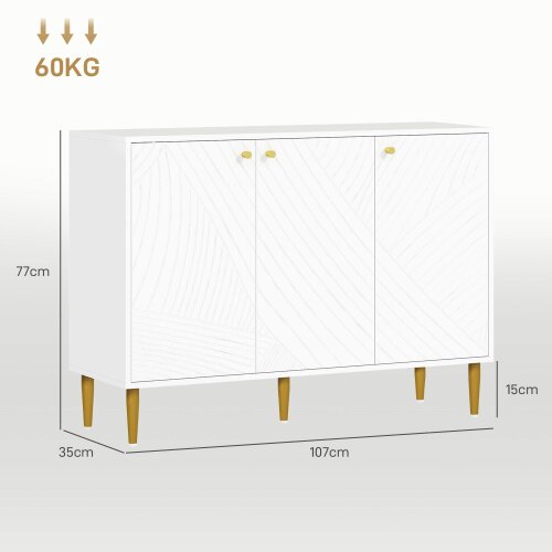 Wyld Haus Rasuno Ledi White And Gold Tone 2 Cupboard with Scandi Line Pattern