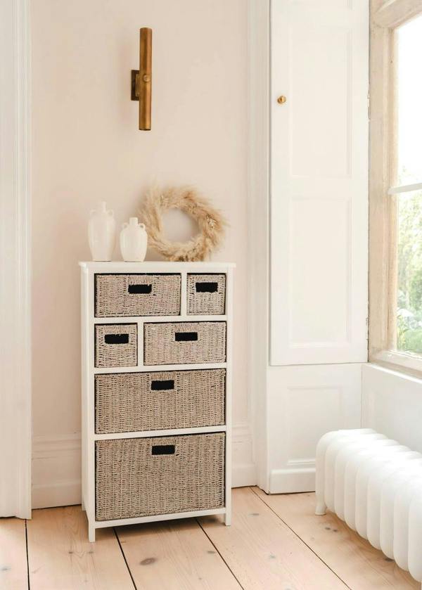 Statement Furniture Tetbury 6 Drawer White Storage Unit with Baskets Assembled