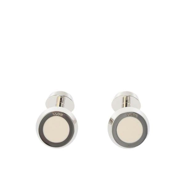 Boss Mens Simony Polished Business Cufflinks - White - 