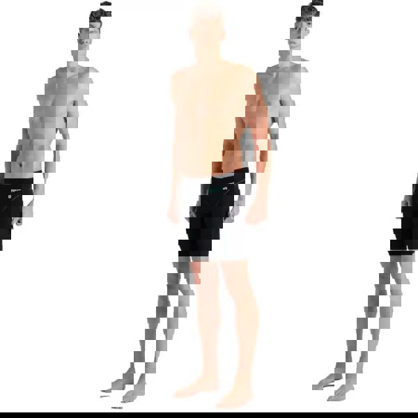 Black Arena Powerskin Impulso Jammer swim trunks with teal accents