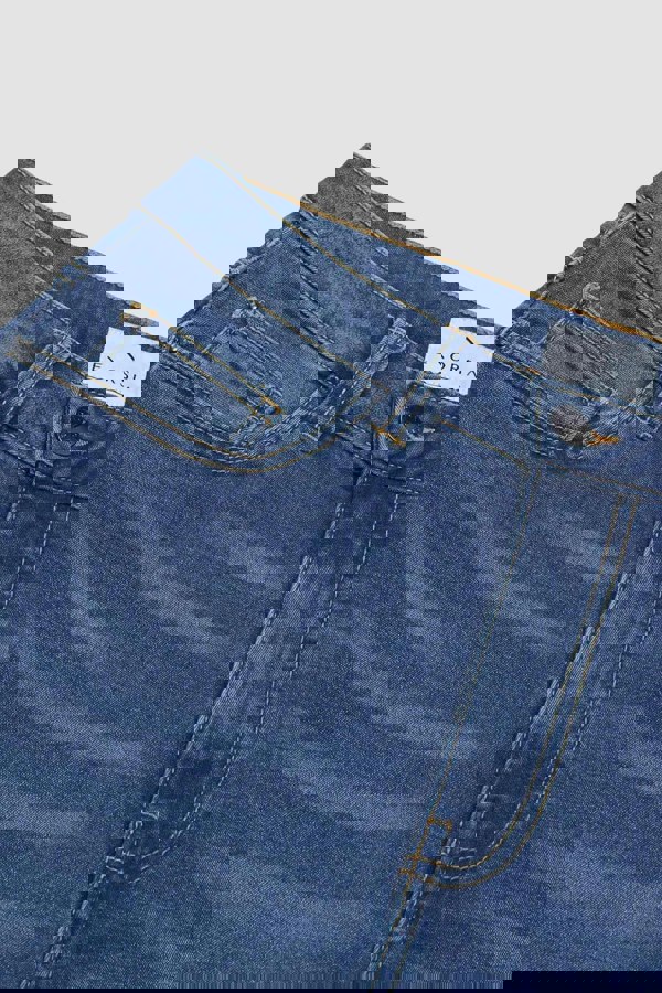 ENORSIA Deep Blue High Waist Girlfriend Fit Leg Jeans