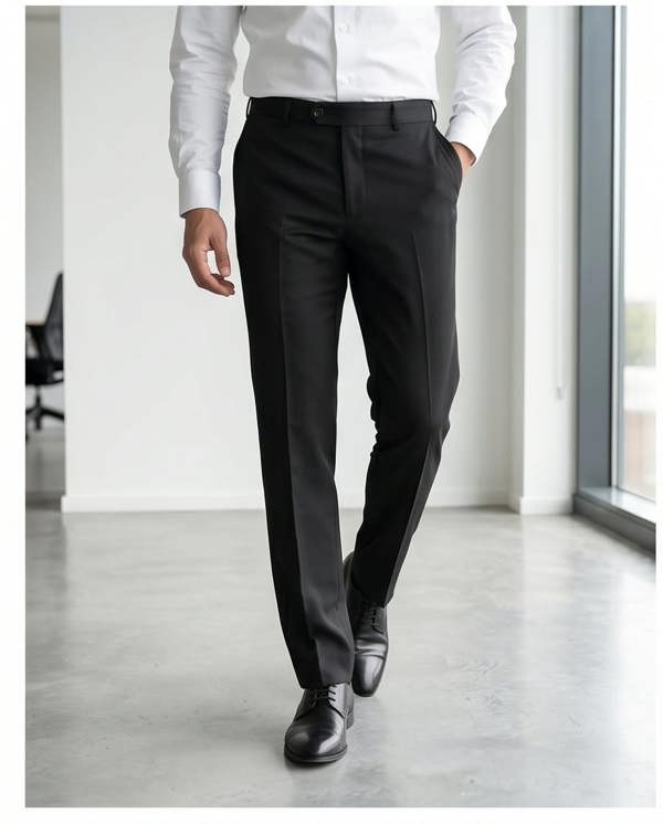 Person wearing a white dress shirt and black pants in an office setting