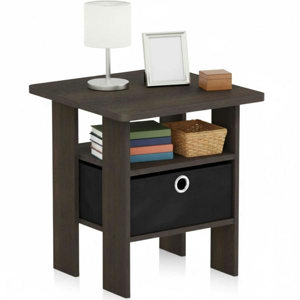 WALPLUS Andrey End Table Nightstand with Bin Drawer, Dark Brown/Black | Stylish Table for Home Use with Practical and Modern Design
