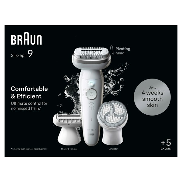 Braun Silk-epil 9, Epilator For Easy Hair Removal, Lasting Smooth Skin, 9-061 - White/Silver