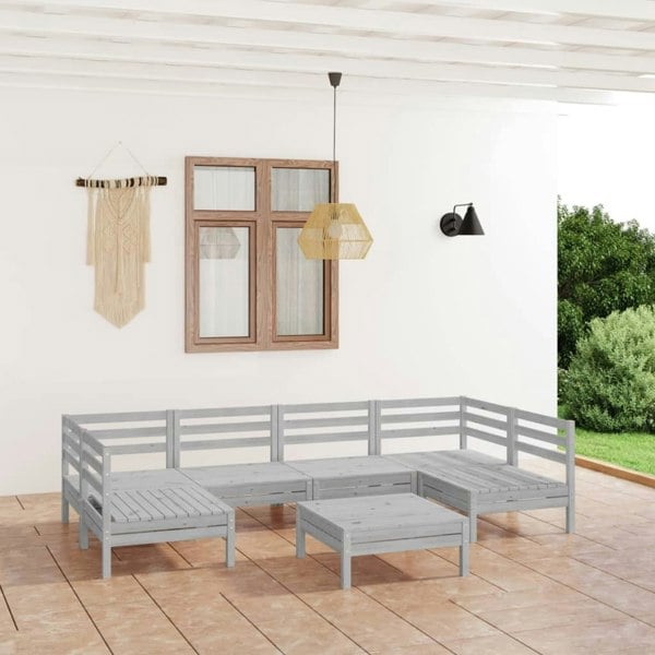 Berkfield 7 Piece Garden Lounge Set White Solid Wood Pine