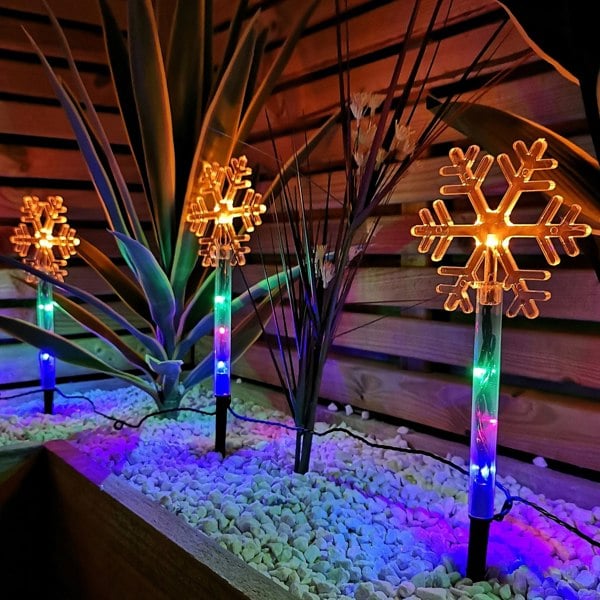 Samuel Alexander Set of 8 Battery Operated LED Multi Coloured Snowflake Path Lights Christmas Decoration with Timer