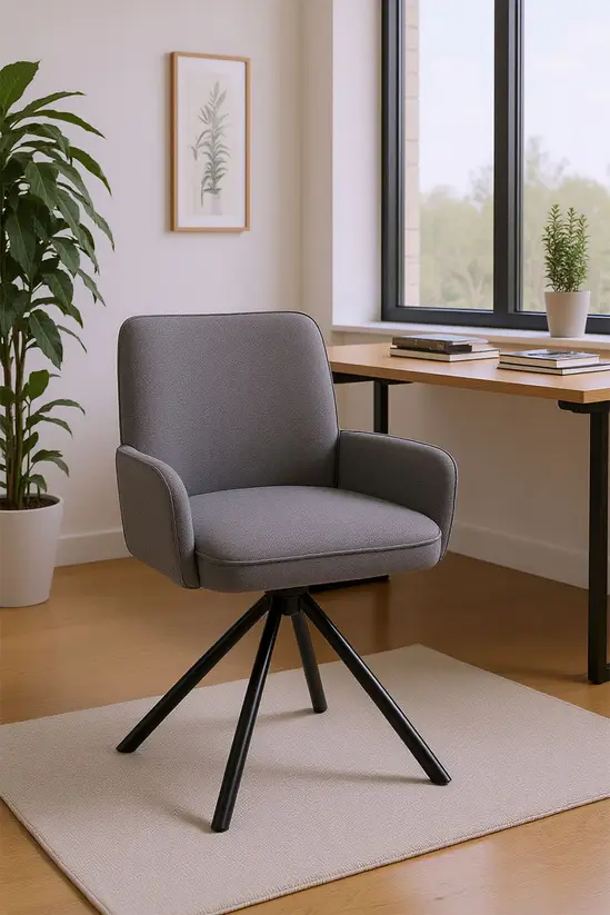 Living and Home Grey Linen Modern Swivel Chair with Black Legs