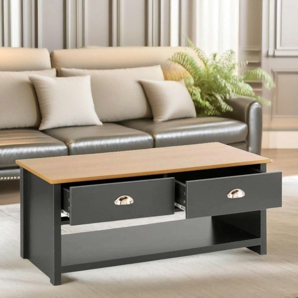 Rafaelo Mobilia Coffee Table With 2 Drawers Dark Grey