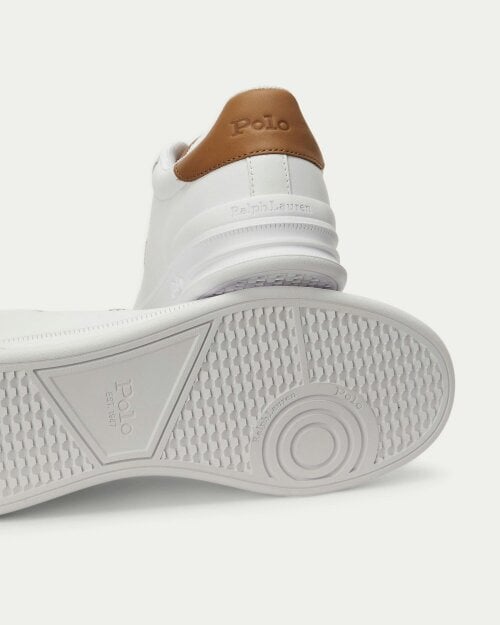 Ralph Lauren Heritage Court II Mens Leather Sneaker - White/Tan