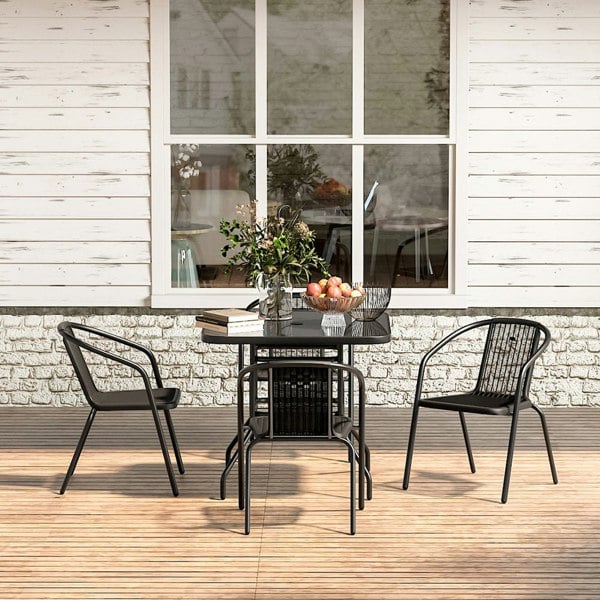 Garden Square Tempered Glass Table and Rattan Chairs GARDEN DINING SETS Living and Home