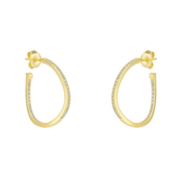 Spero London Sterling Silver Large Wavy Stud Hoop Earring With Interior Gemstones