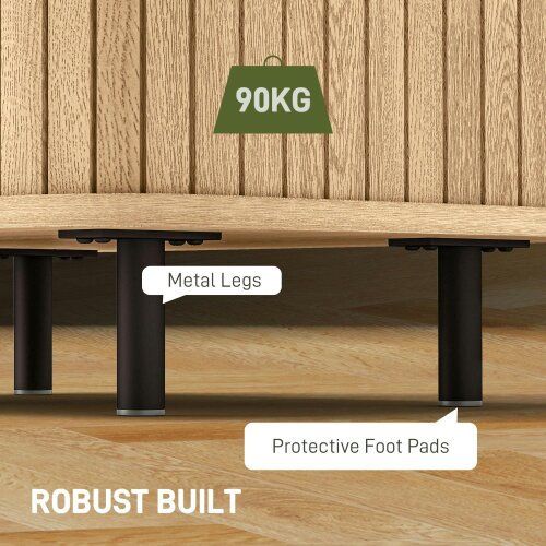 Wyld Haus Ritava Natural Oak Tambour Bedside Table 2 Sliding Doors Black Metal Legs
