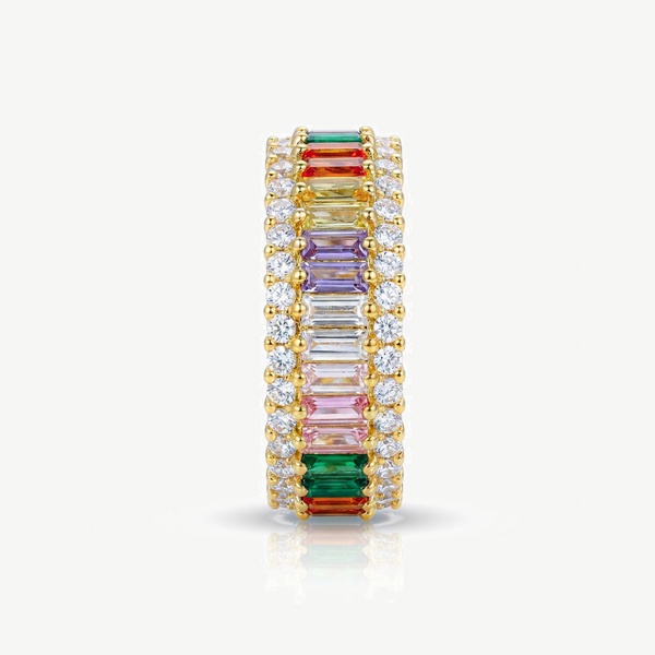 MUCHV Thick Rainbow Ring With Colourful Baguette Stones