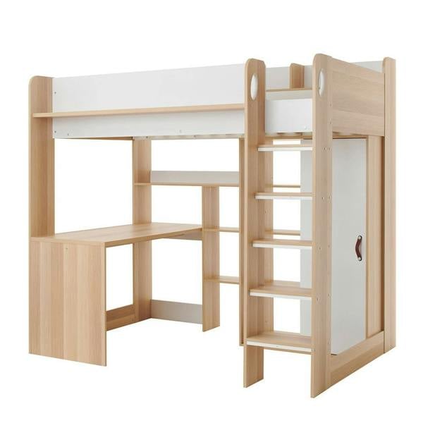 Flair Ava High Sleeper with Desk & Storage Oak & White