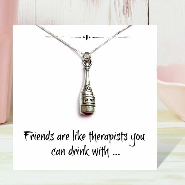 Aye Do Gifts Wine Bottle Charm Necklace on Funny Friends Message Card