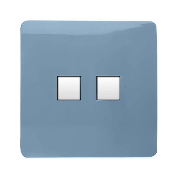Trendi Switch 2 Gang RJ45 Cat 5e PC Ethernet Socket in Sky Blue