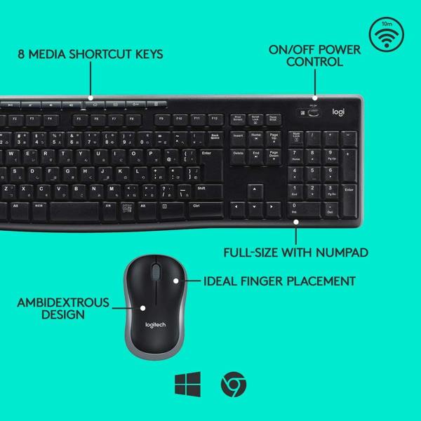 Dyzi MK270 Wireless Keyboard & Mouse 2.4GHz UK QWERTY Layout Black