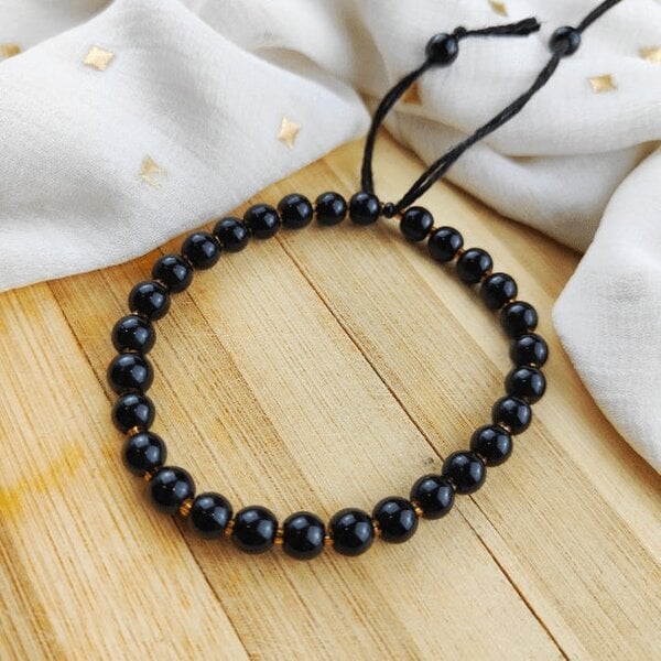 The Colourful Aura Large Matt Black Beads Daily Unisex Adjustable Yoga Meditation Bracelet
